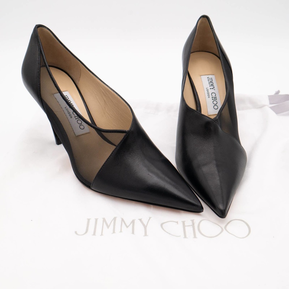 New Jimmy Choo Limited Ed Siba 85 D'Orsay Black Leather & Mesh Pumps EU 37 COA